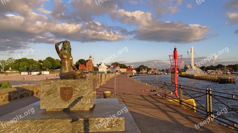 Poland Ustka Lighthouse Clouds Sky