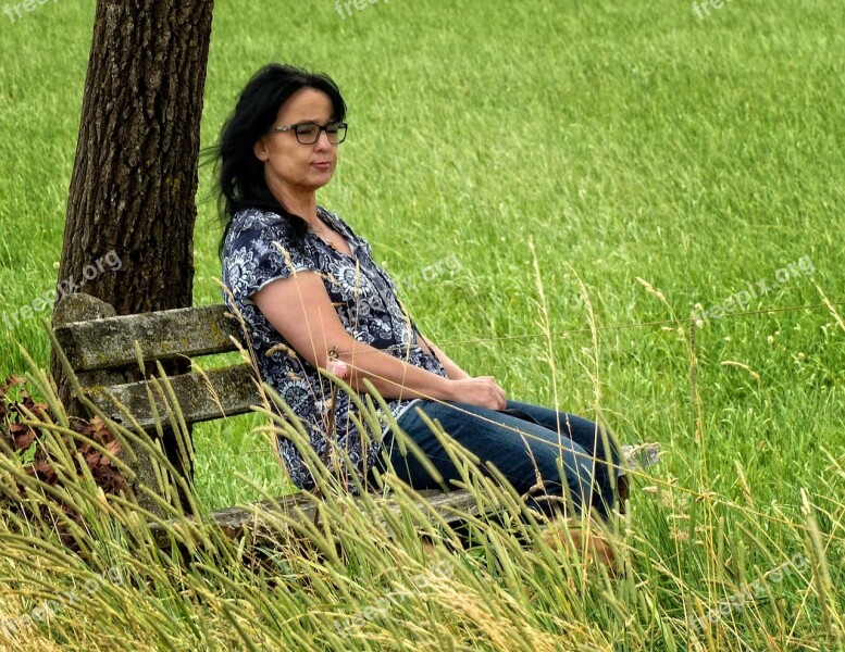 Woman Bench Rest Nature Sit