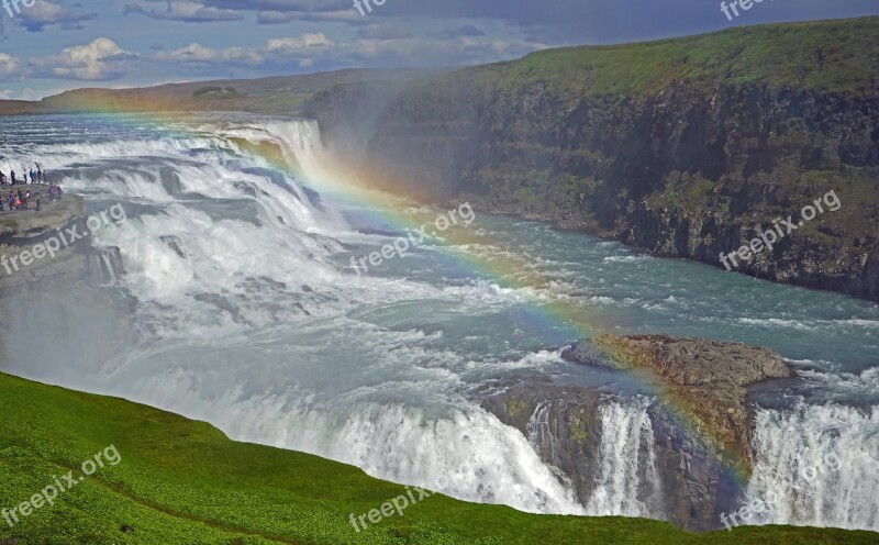 Gullfoss Iceland Waterfall Water Gradually