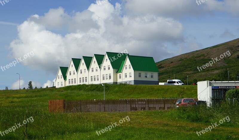 Houses Green Iceland Building Landscape