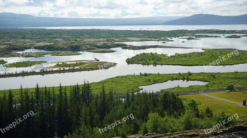 Pingvellir Flat Lake Landscape Water