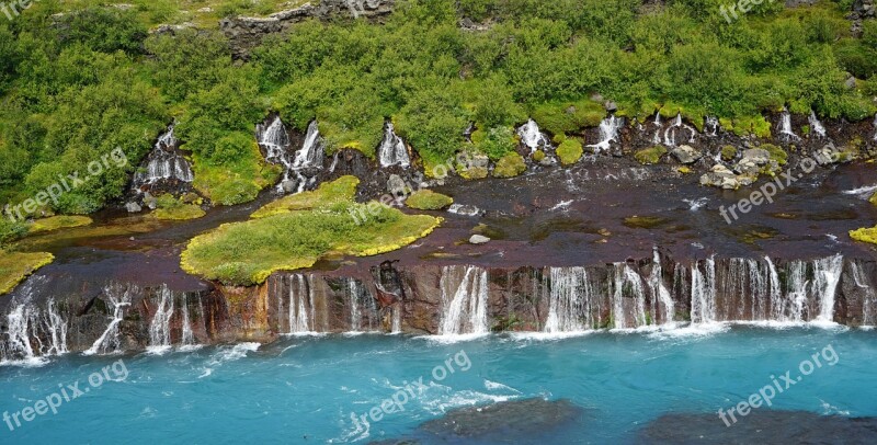 Barnafoss Waterfalls Iceland Water Blue