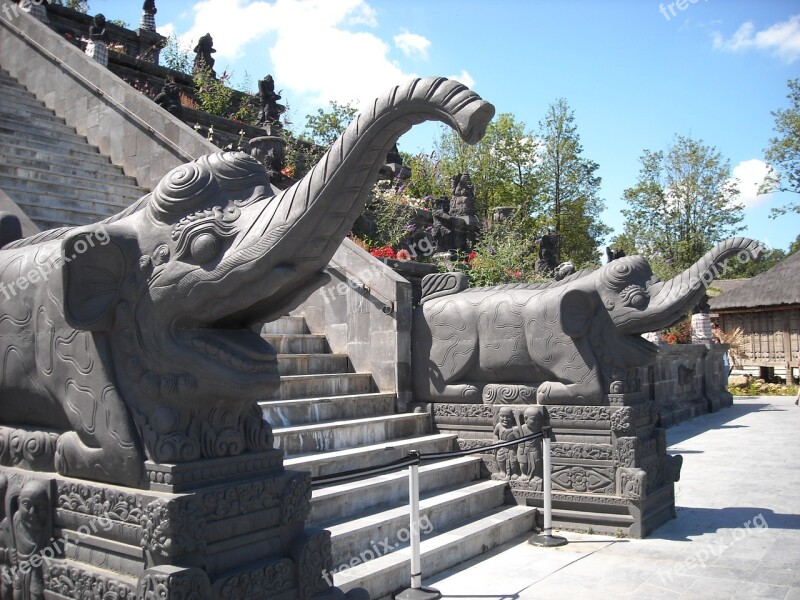 Stone Sculptures Elephants Trunk Stairs Steps