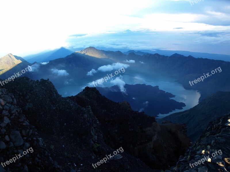 Mountains Landscape View Evening Rinjani