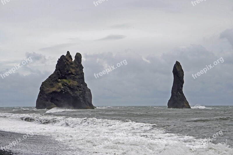 Coast Iceland Black Beach Reynisdrangar Free Photos