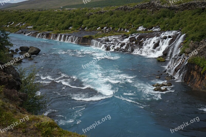 Barnafoss Waterfall Iceland River Landscape