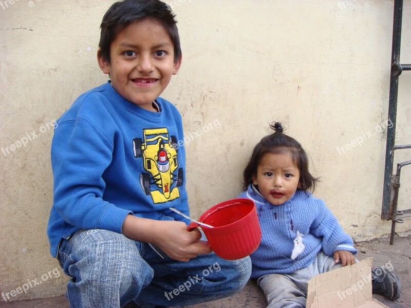 Peru Girl Boy Brother And Sister Child