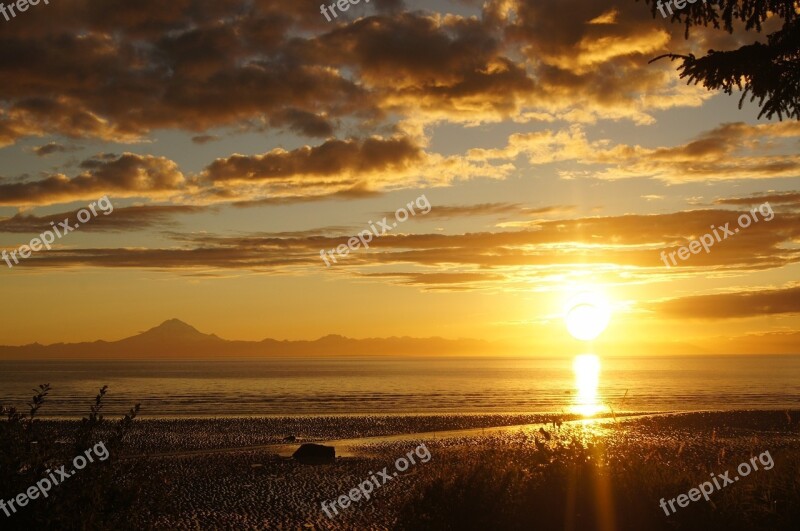 Sunset Alaska Cook's Inlet Nature Sky