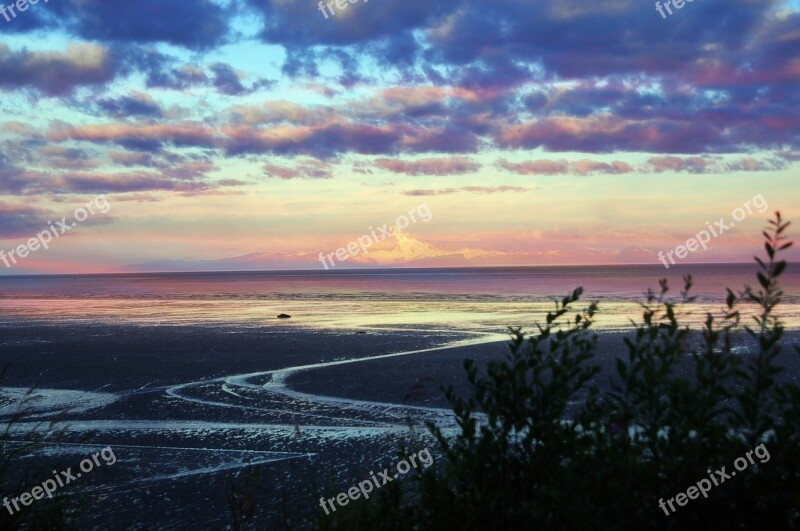 Mt Redoubt Cook's Inlet Sunrise Water