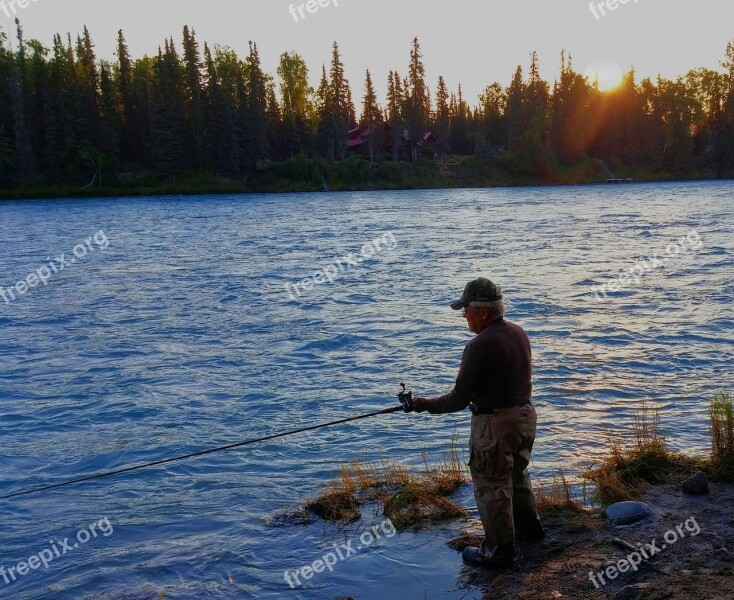 Fisherman Man River Fishing Water