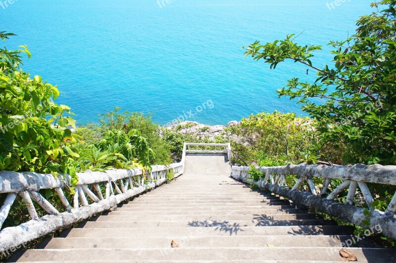 Stairs Sea Blue Nature Water