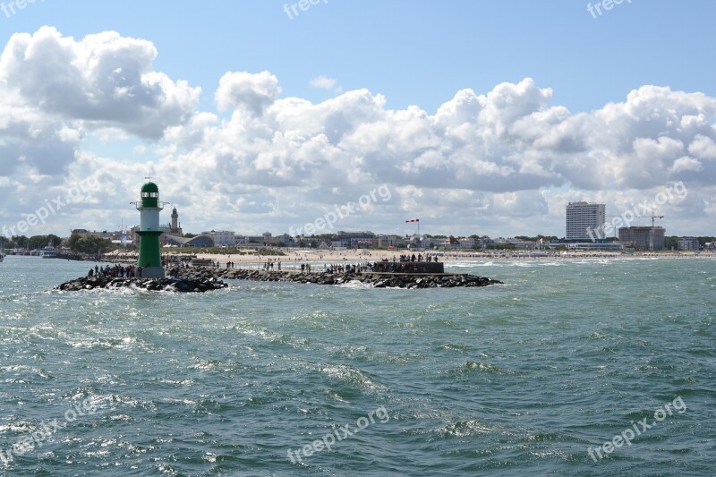 Warnemünde Rostock Lighthouse Illuminated Signs Baltic Sea