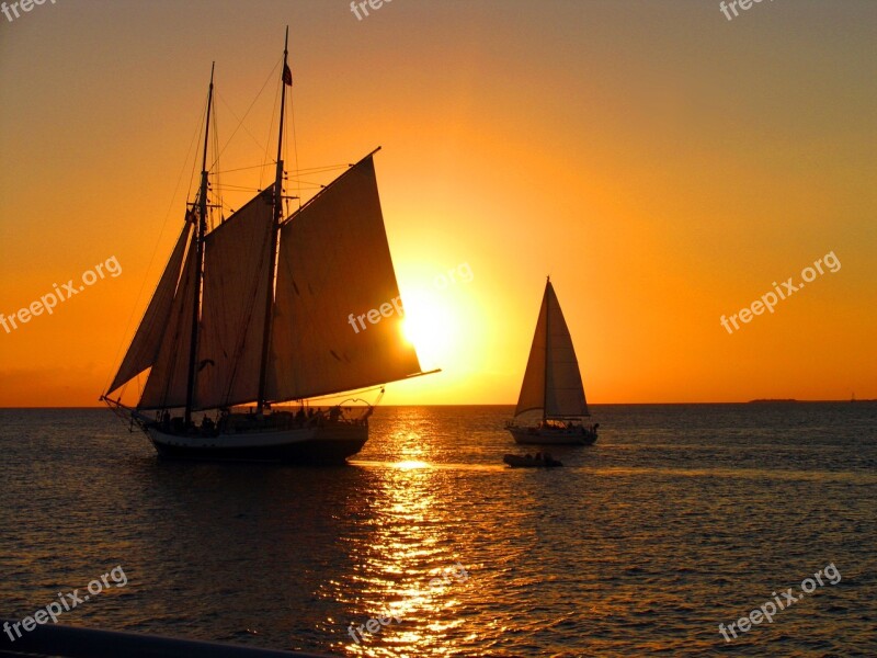 Sunset Ship Boat Sea Water