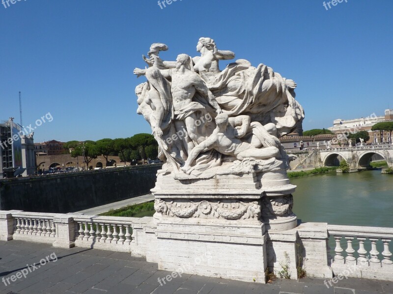 Sculpture Bridge Rome River Tiber Landmark