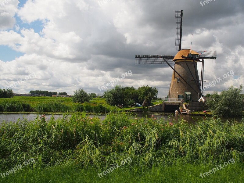 Windmill Storm Clouds Rain Clouds Juicy Meadow Free Photos