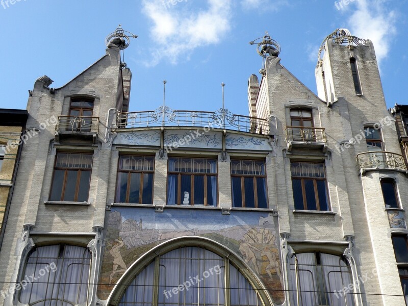 Antwerpen Liberaal Volkshuis Art Nouveau Facade Building