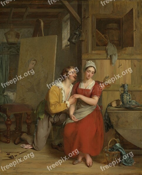 Painting In Love Persons Couple Historic