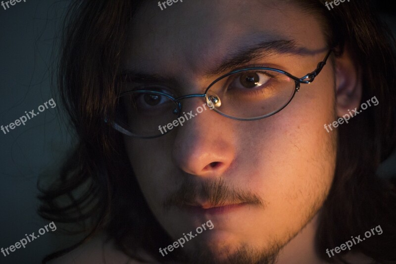 Man Glasses Hair Beard Goatee