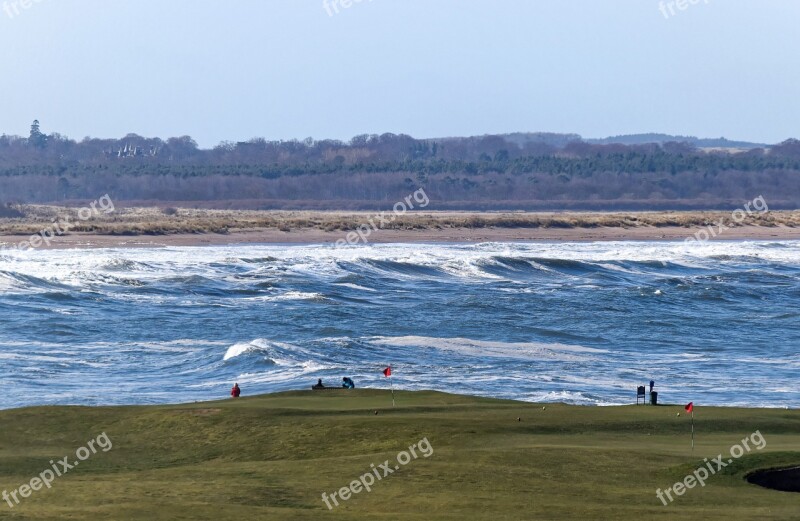 Golf Golf Course Scenery Waves Sea