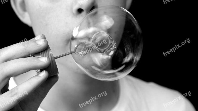 Child Blow Bubbles To Call Play Fun