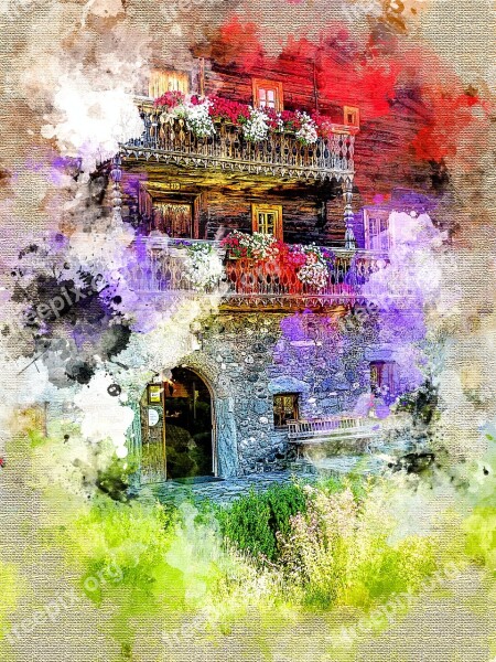 Farmhouse Photo Manipulation Watercolour Embroidery Summer