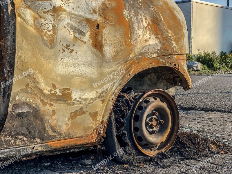 Auto Burned Charred Metal Rusty