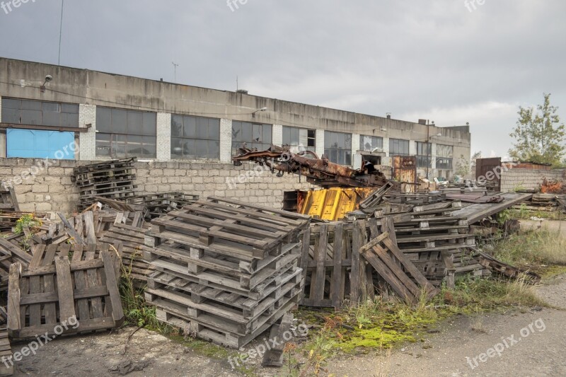 Plant Construction Pallets Rusty Machinery Wall