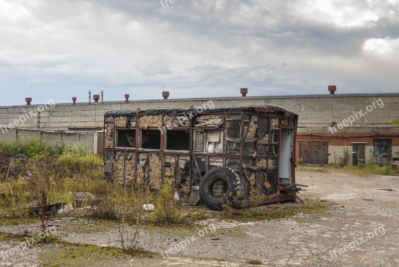 The Abandoned Construction Clouds Destroyed Railway Carriage