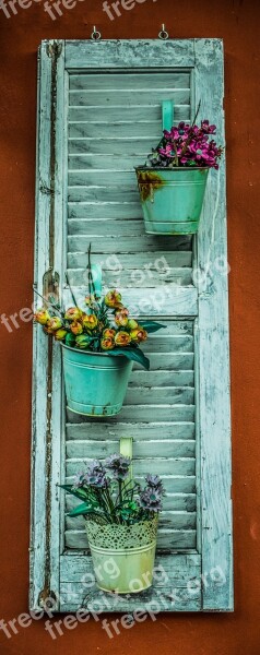 Shutter Flower Pot Flowers Wall Decorative