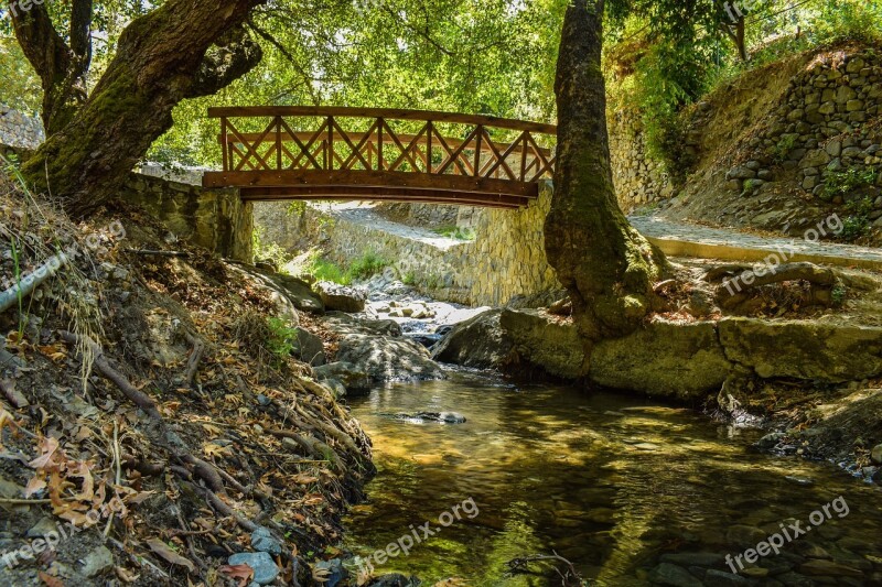 Bridge Wooden River Romantic Nature