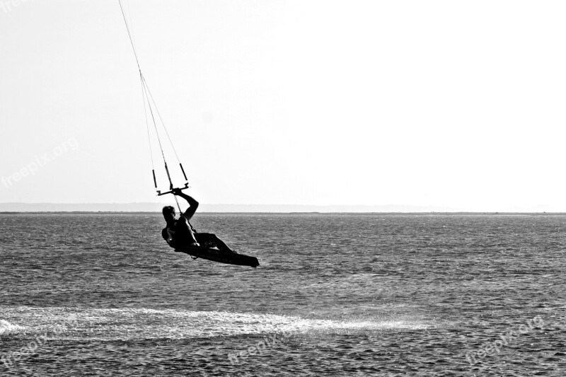 Water Sports Black And White Photography Greyscale Kitesurfer Baltic Sea