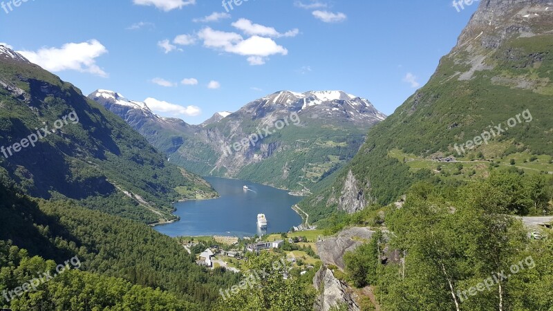 Norway Fjord Geirangerfjord Mountains Water