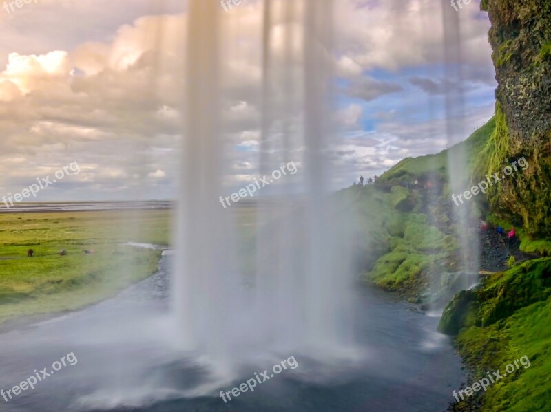 Waterfall Iceland Landscape Water Nature