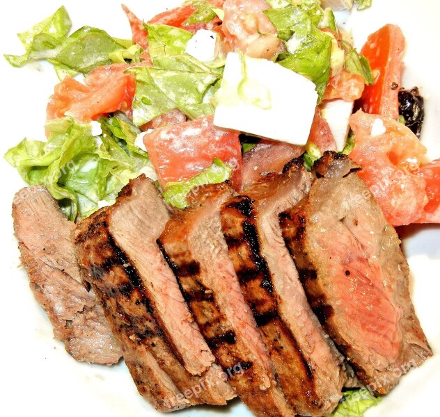 Bbq Steak Sliced Salad Food Free Photos