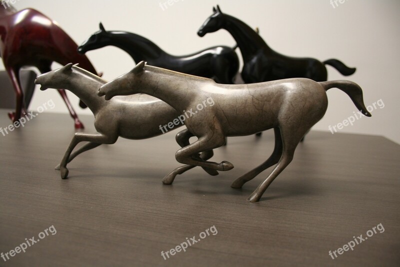 Horses Sculpture Stone Statue Animal