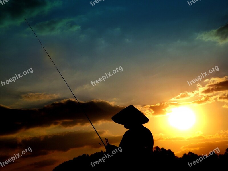 Sunset Fisherman Sun Twilight In The Evening