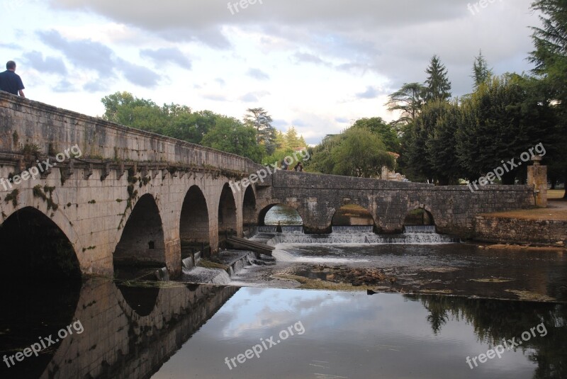 Brantome France Bridge Cloudy Day Dordogne