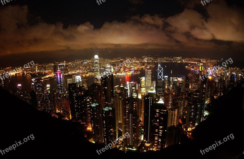 Hong Kong Skyline Cityscape Evening Sky