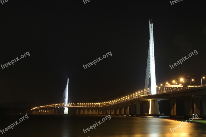 The Night Bridge Shenzhen Bay Bridge Western Corridor Free Photos