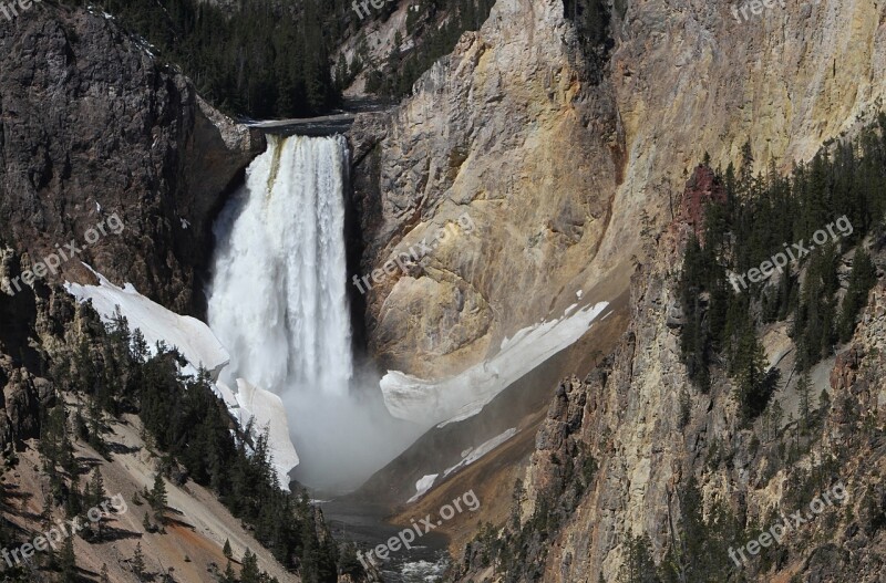 Waterfall Lower Falls Yellowstone River Yellowstone National Park Landscape