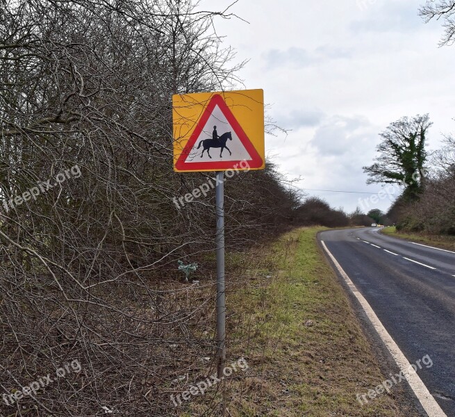 Sign Road Sign Horse Warning Road