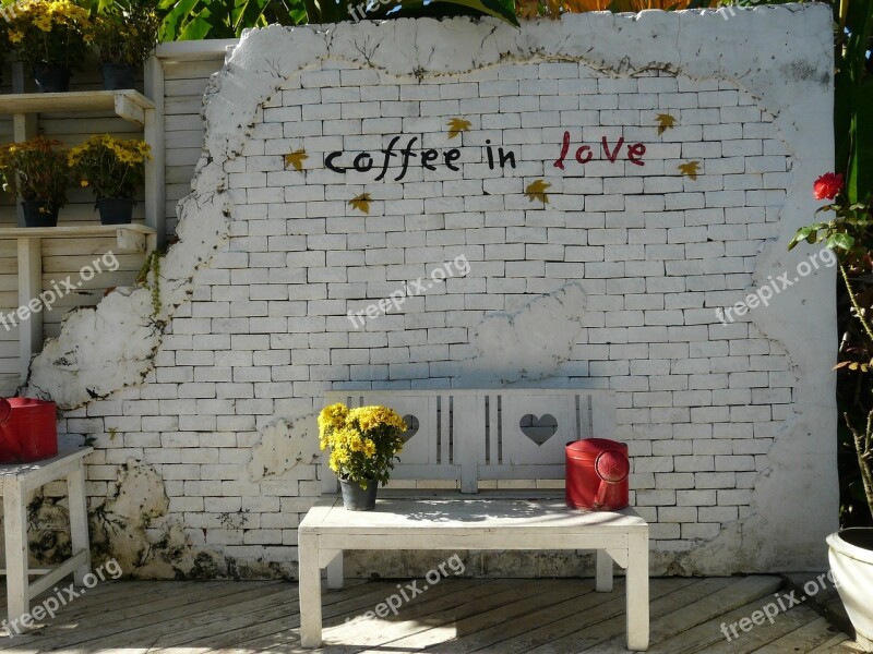 Coffee Shop Coffee Love Bench Wall