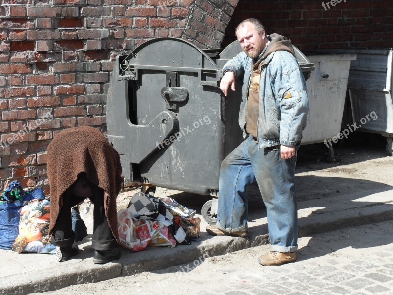 Couple Poland People Homeless Trash