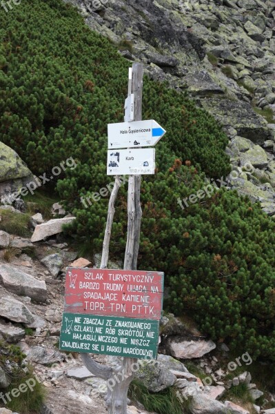 Polish Tatras Hiking Trail Signpost Mountains Warning