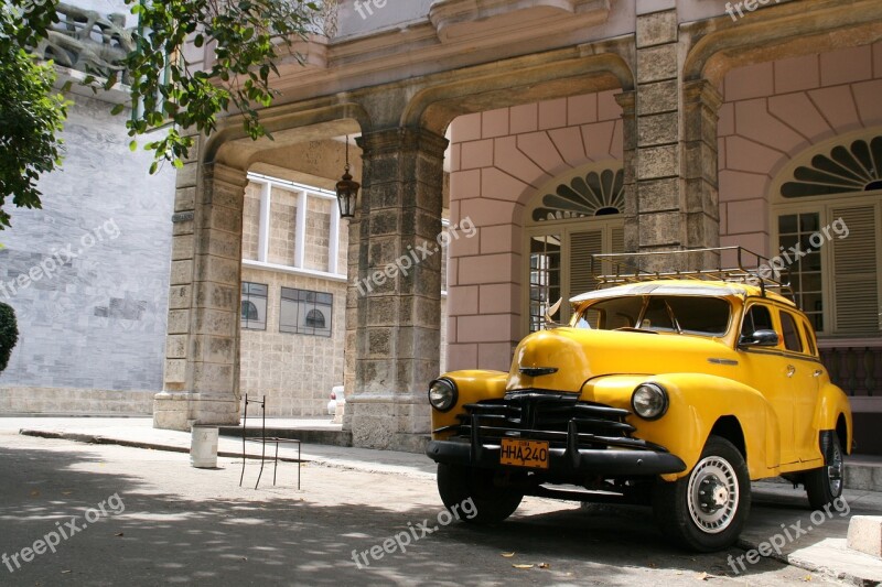 Old Timer Auto Cuba Yellow Free Photos