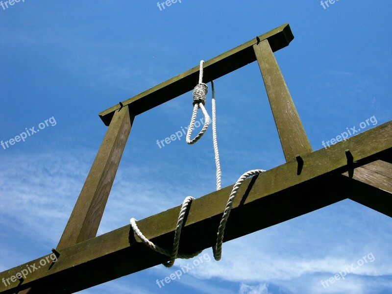 Gallows Ropes Loop Wooden Frame Blue Sky