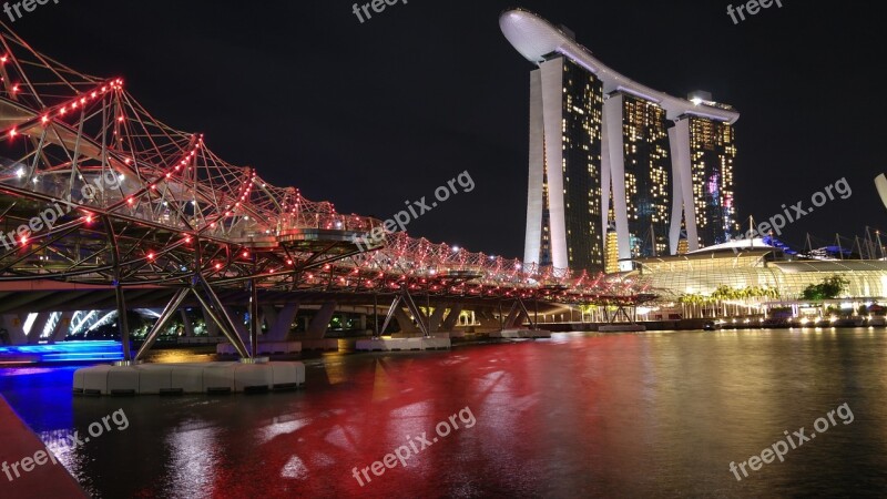 Singapore Night Architecture Landmark Marina