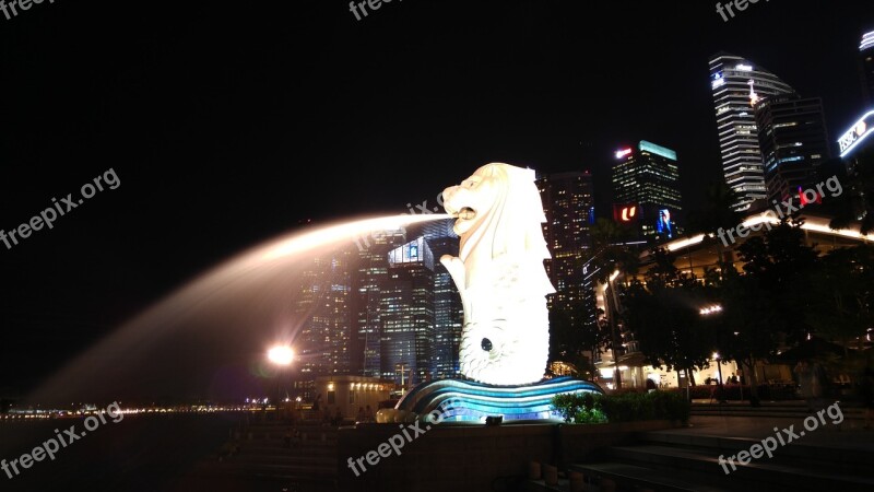 Singapore Night Landmark Asia Water