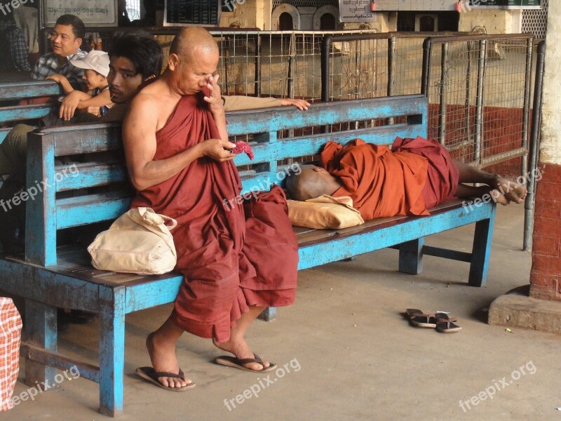 Monk Religion Buddhism Faithful Myanmar