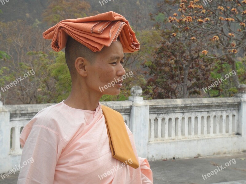 Woman Monastery Buddhism Myanmar Pink